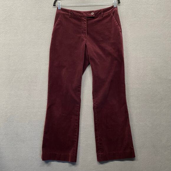 HM Velvet Corduroy Bootcut Pant Womens 8 Burgundy Wine Cotton Stretch Casual - Picture 1 of 14